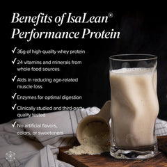 Vanilla IsaLean shake served in glass for balanced breakfast or post-workout.