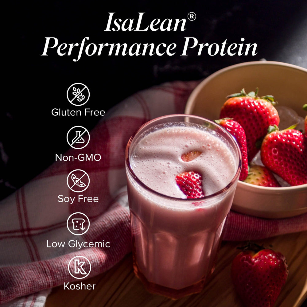 Isagenix IsaLean Shake nutrition panel emphasizing 24 vitamins and minerals.