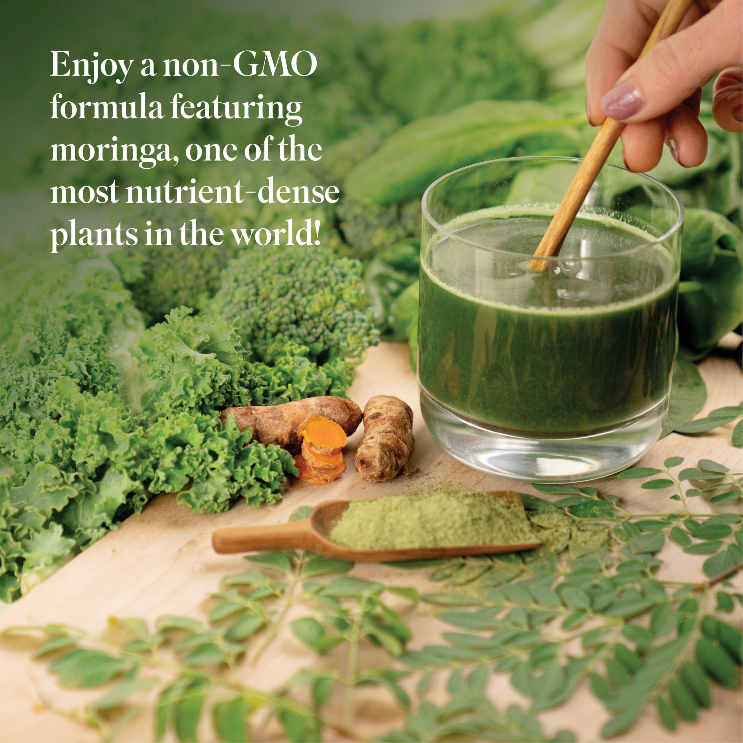 Isagenix Moringa Greens shake with ingredients for a nutrient-rich drink.