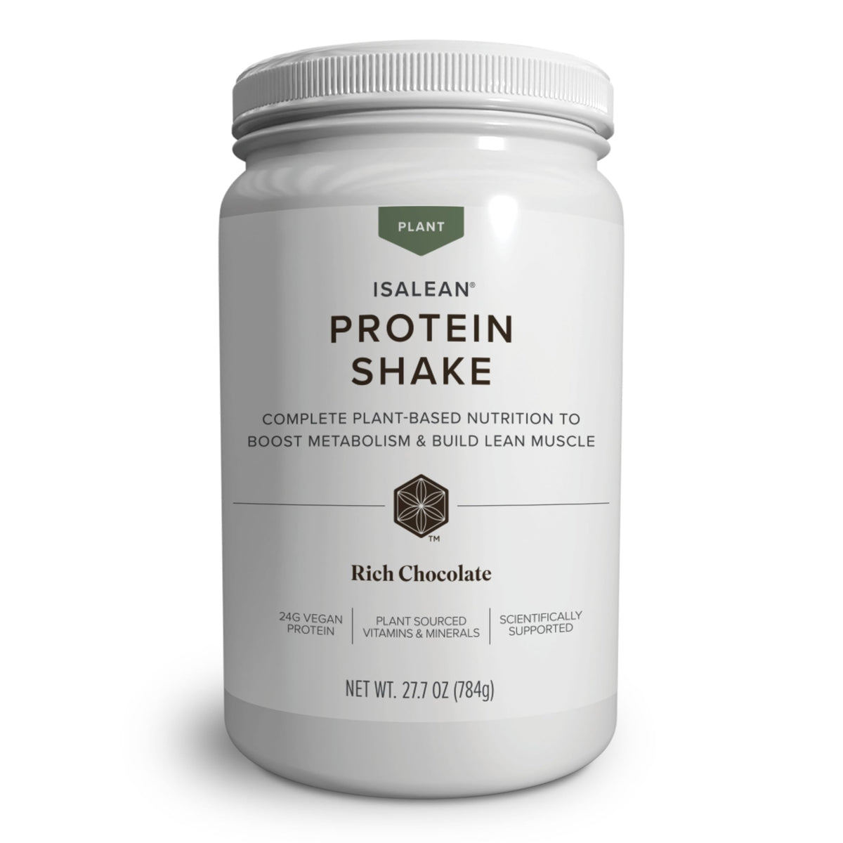 Isagenix IsaLean plant-based shake bottle pour showing on-the-go protein support