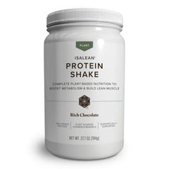 Isagenix IsaLean plant-based shake bottle pour showing on-the-go protein support