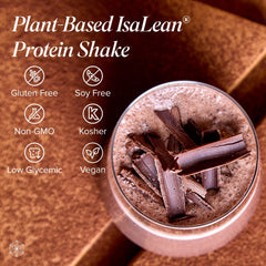 Isagenix IsaLean shake with morning routine imagery promoting balanced energy