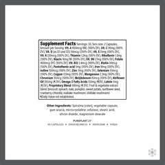 Isagenix PuraPlant21 bottle back with supplement facts and ingredients overview.