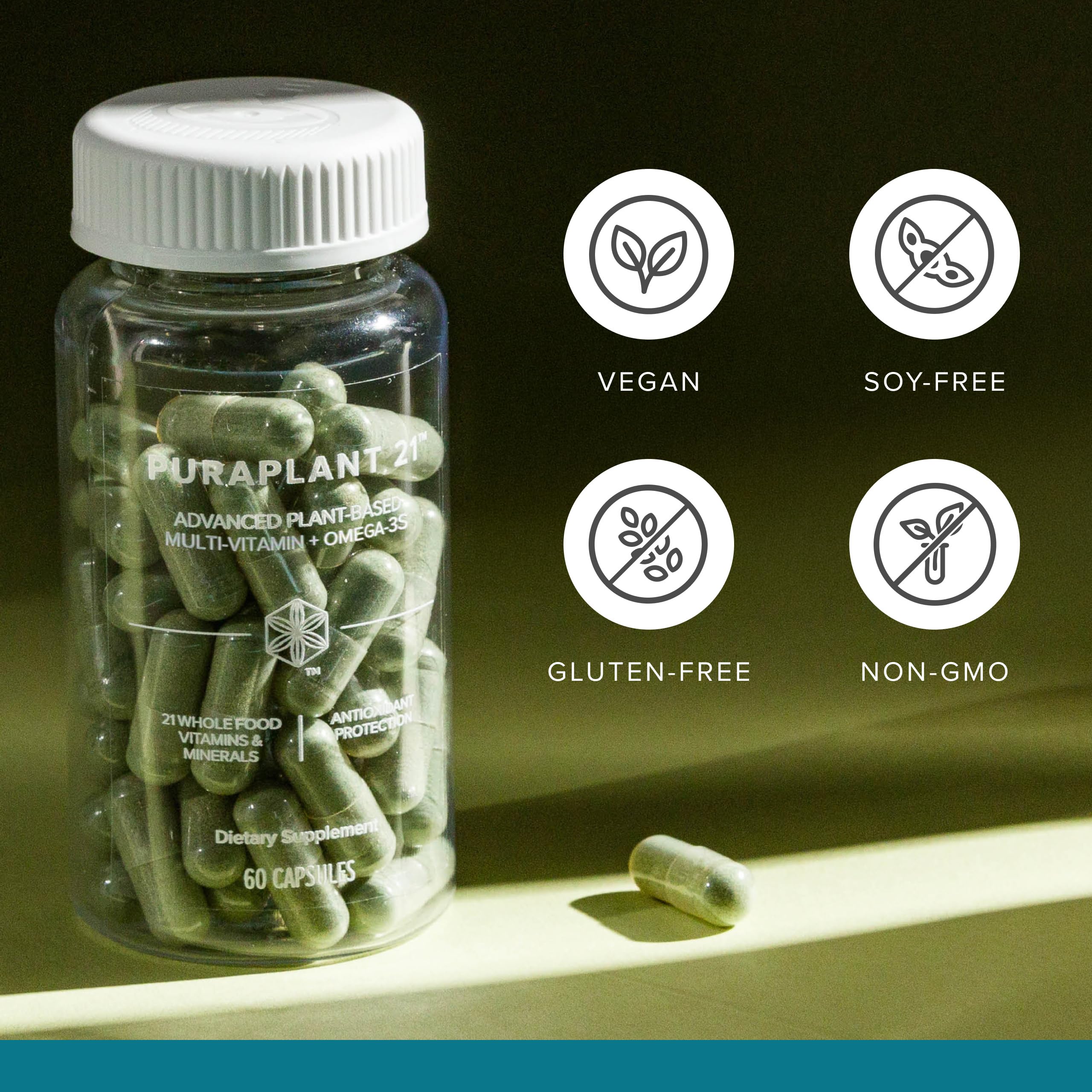 Isagenix PuraPlant21 label closeup emphasizing organic fruits and vegetables sourcing.