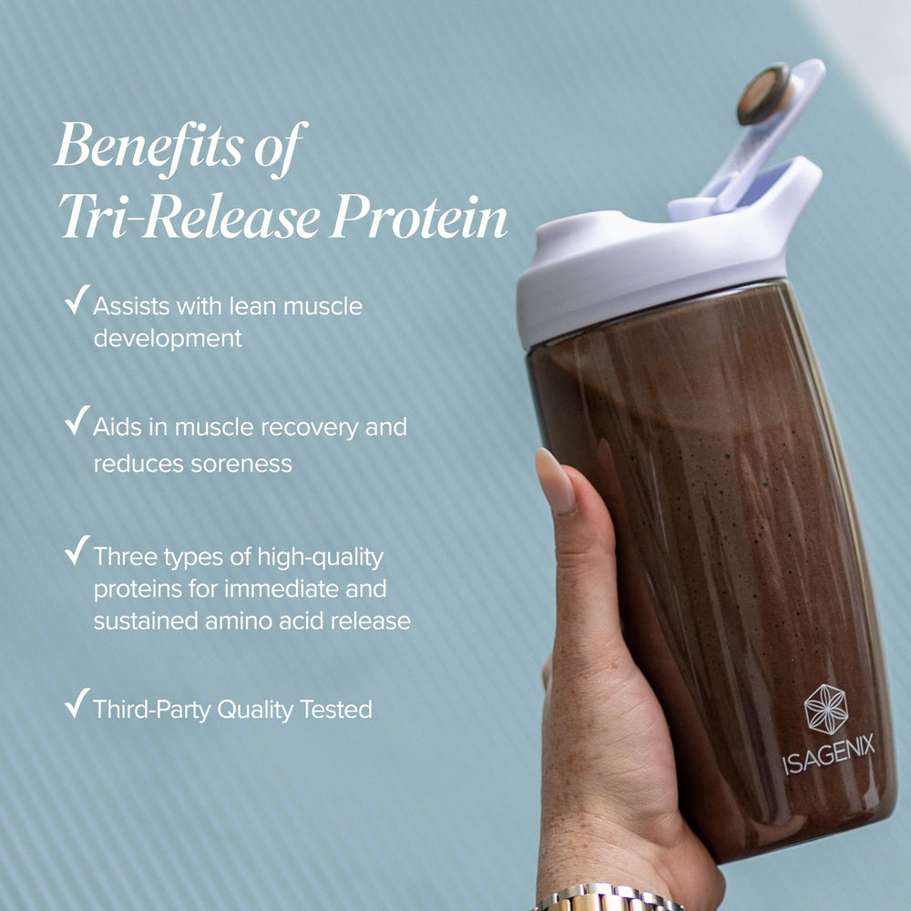 Isagenix Tri-Release Protein vanilla custard shake glass with creamy flavor