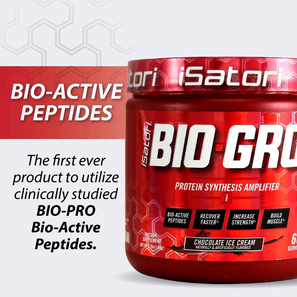 iSatori BIO-GRO scoop with powder for easy pre- or post-workout use.