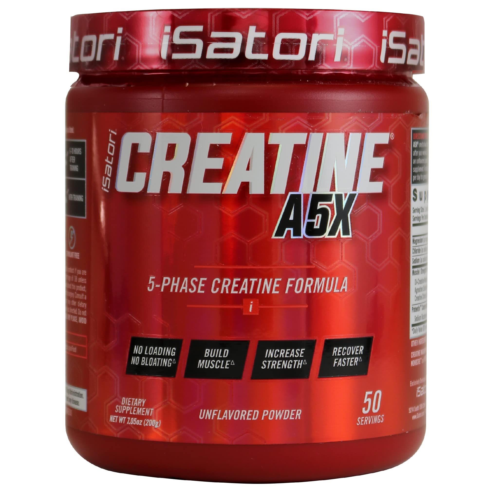 isatori creatine a5x bottle-front displays premium blend for strength and recovery support