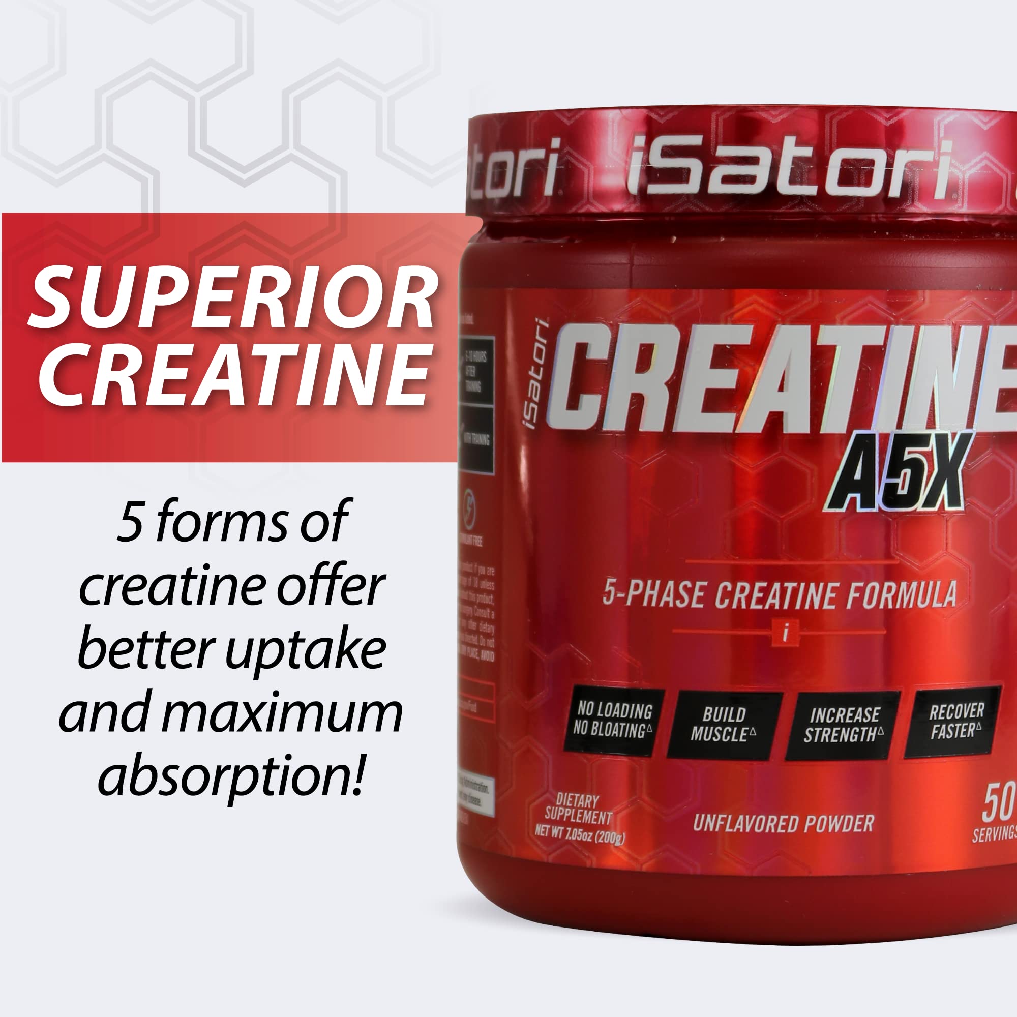 isatori creatine a5x stacked-tub-pro shows gluten-free stimulant-free formula