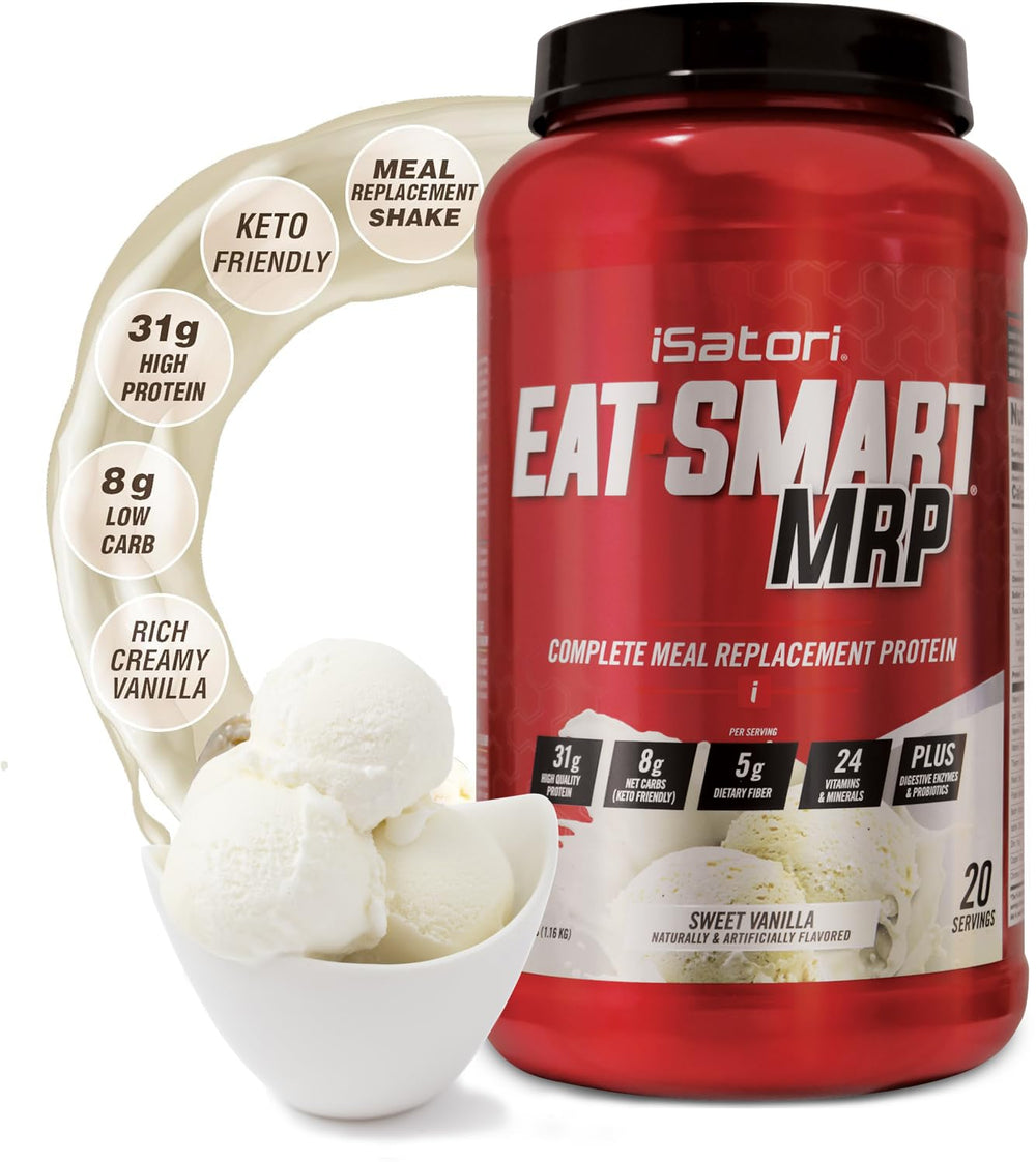 iSatori Eat Smart MRP bottle with vanilla flavor for convenient meal replacement.