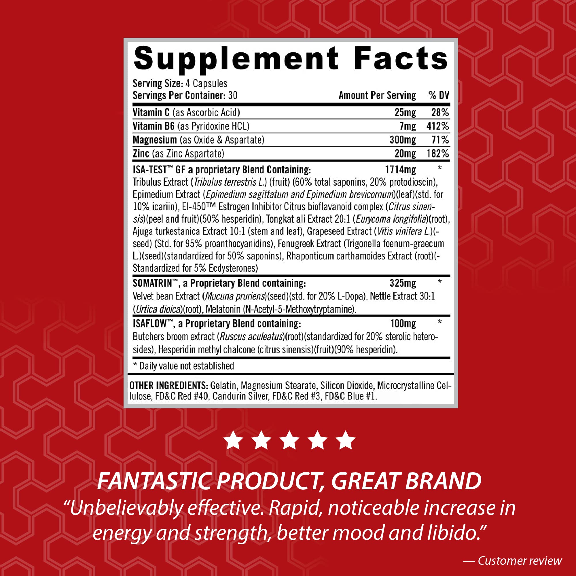 Closeup of iSatori ISA-Test GF capsules for muscle support