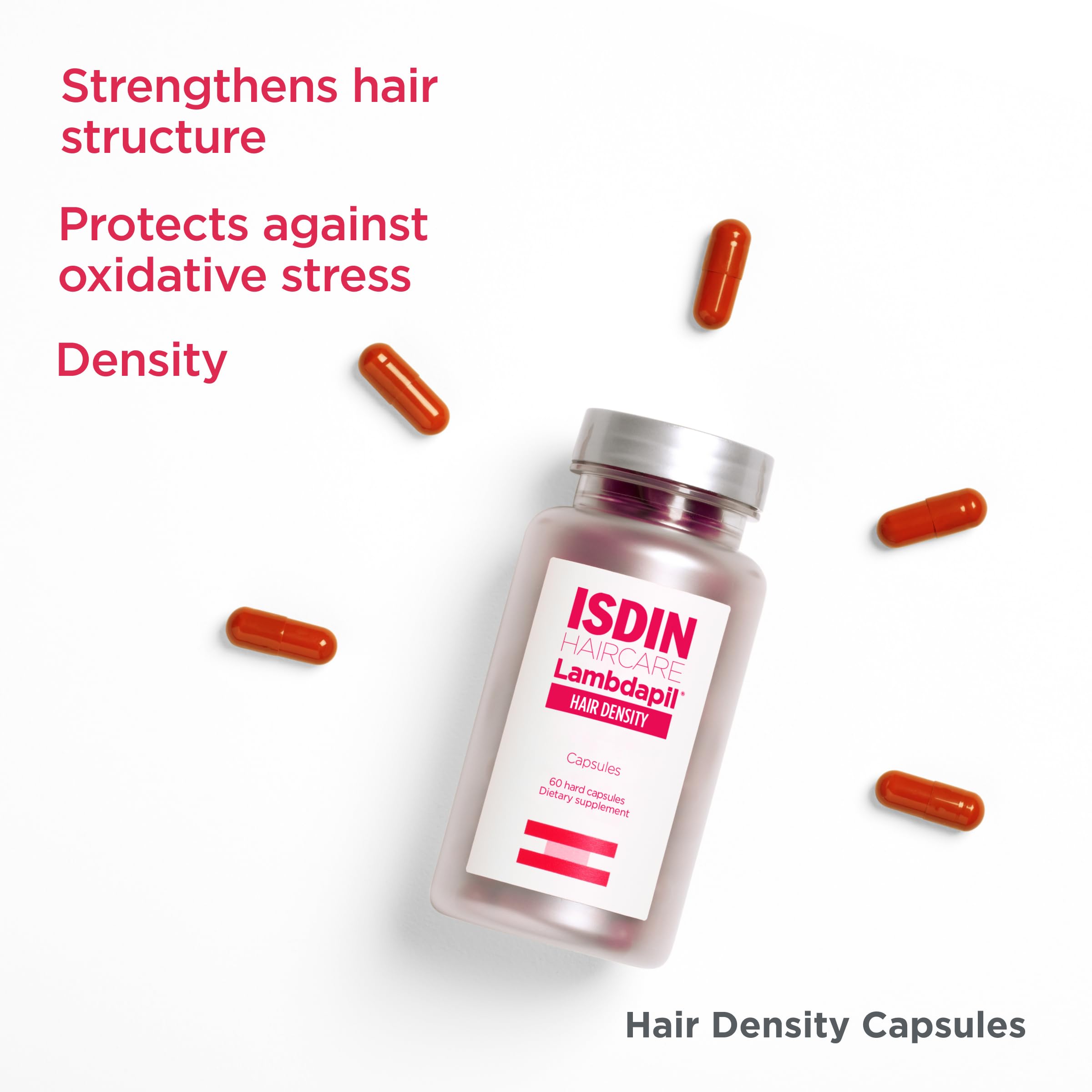 ISDIN Lambdapil bottle tilted to show compact, travel friendly design