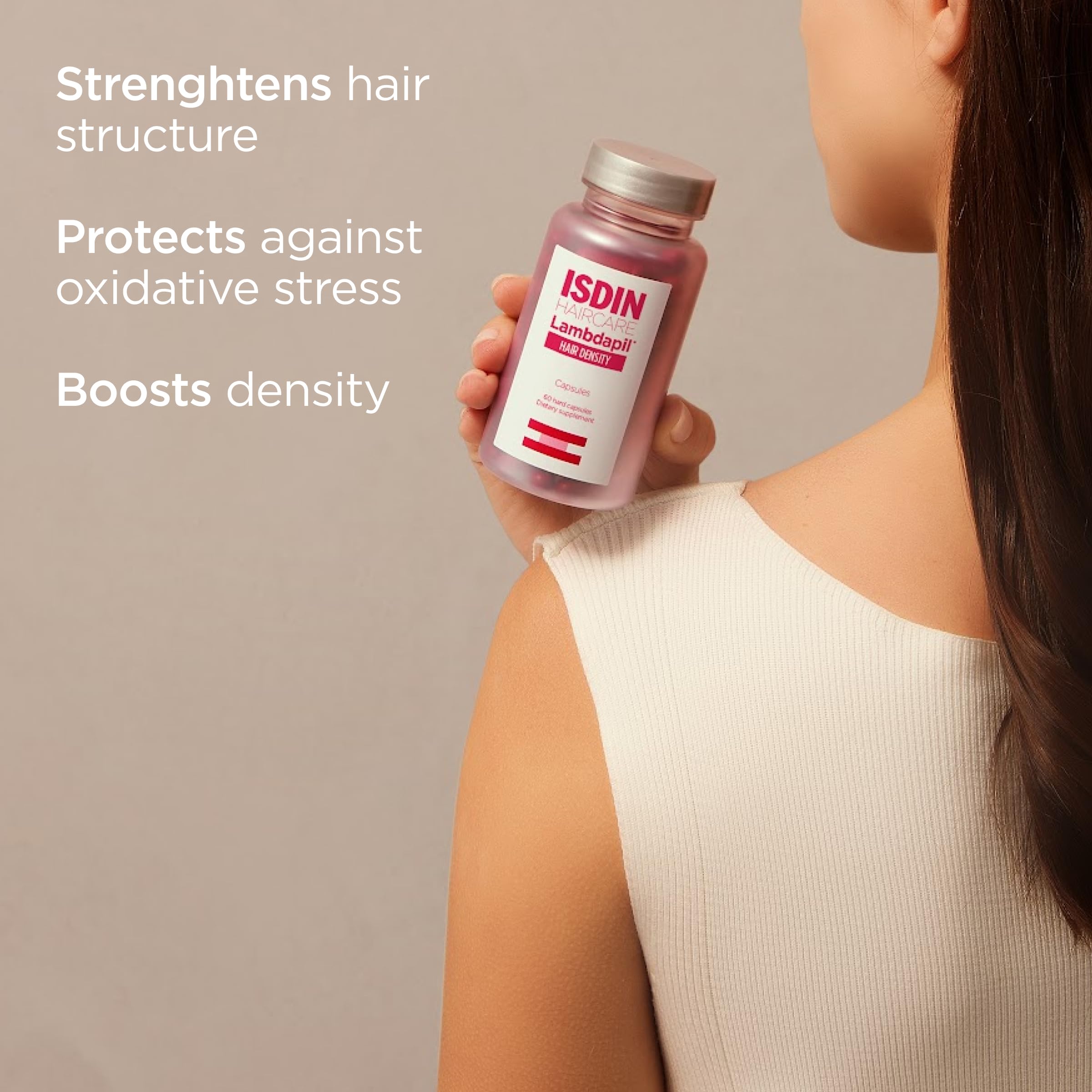ISDIN Lambdapil capsules inside bottle ready for daily use