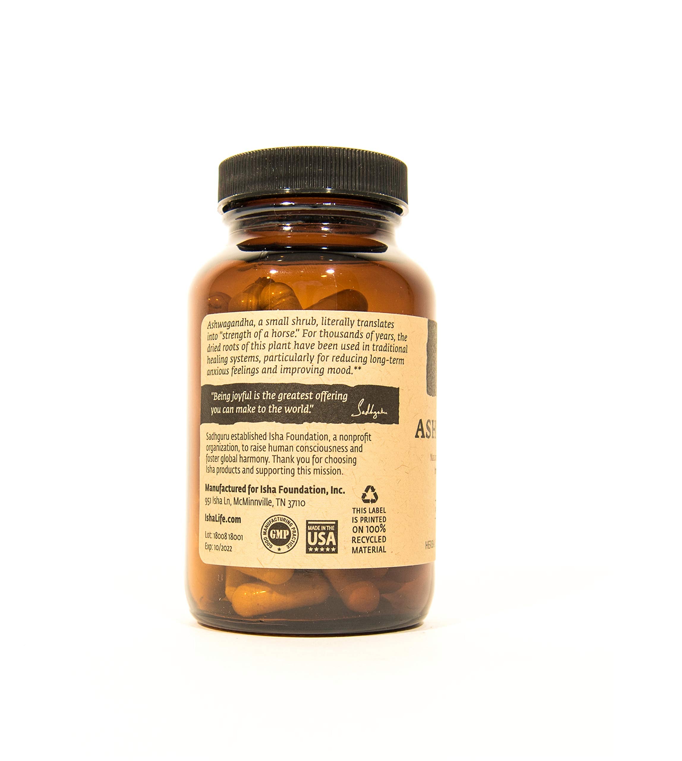 ISHA Ashwagandha label closeup highlighting ingredients