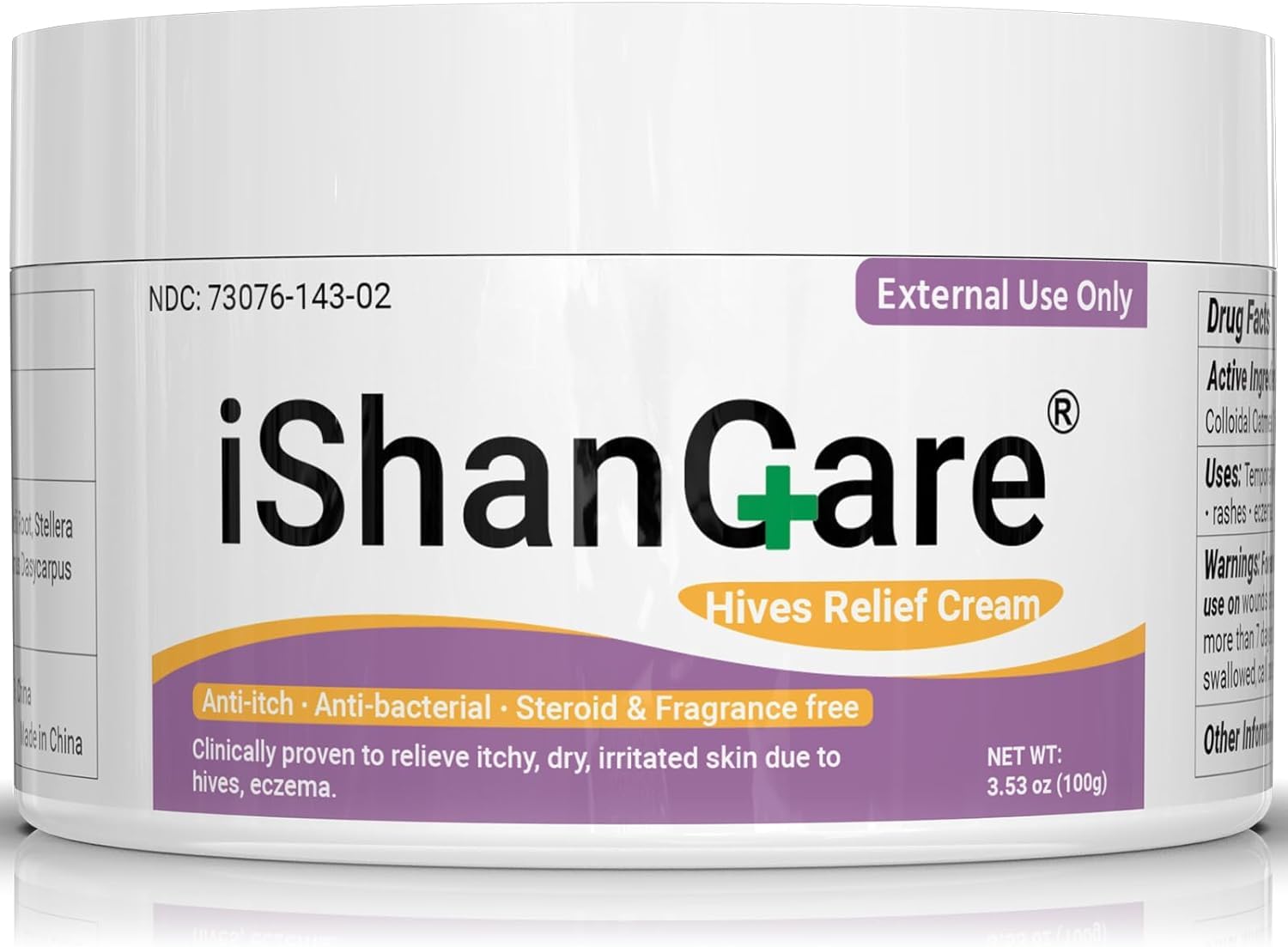 Ishancare Urticaria Cream bottle front shows natural formula for soothing skin.
