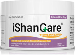 Ishancare Urticaria Cream bottle front shows natural formula for soothing skin.