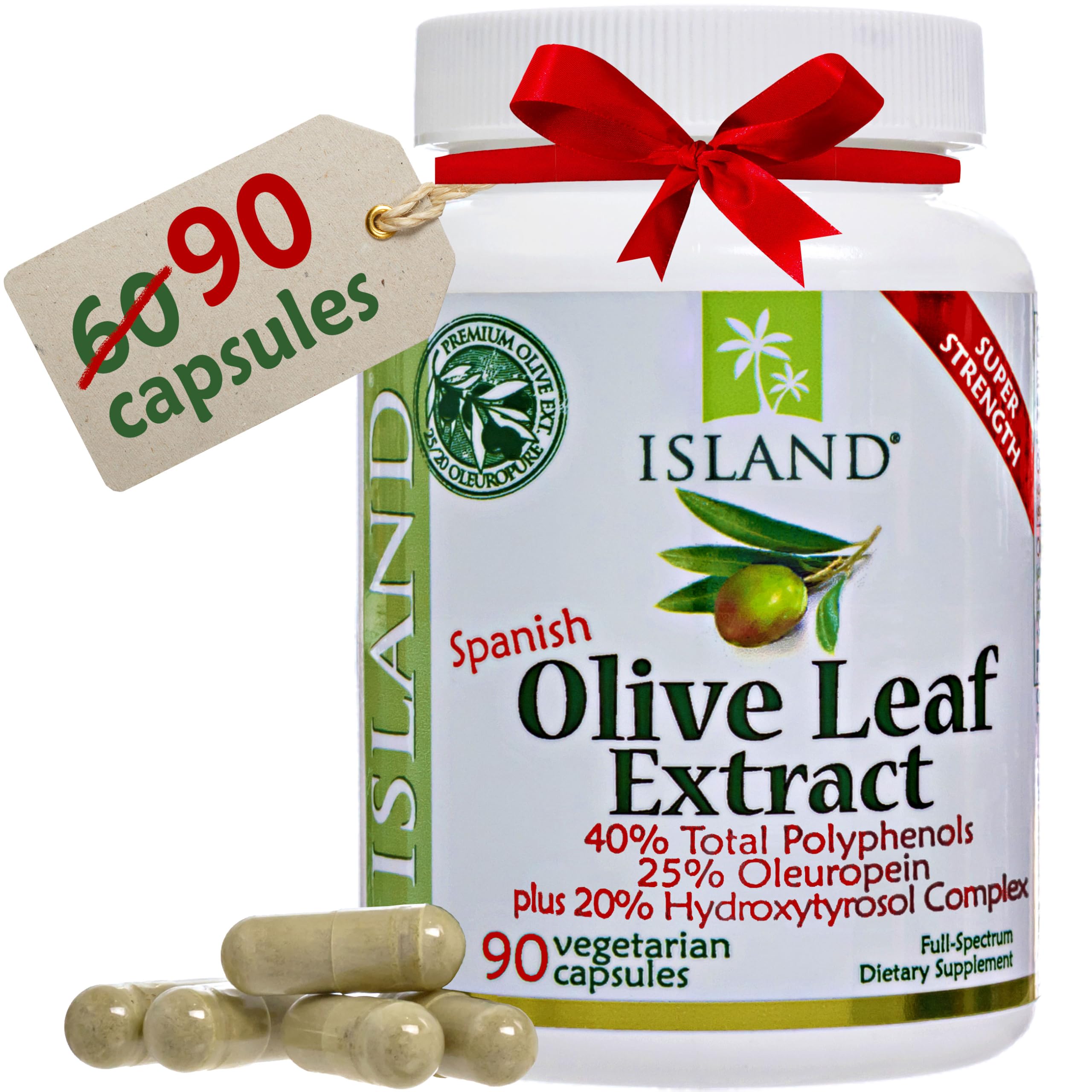 Island Nutrition Olive Leaf Extract capsules front label with high polyphenol content