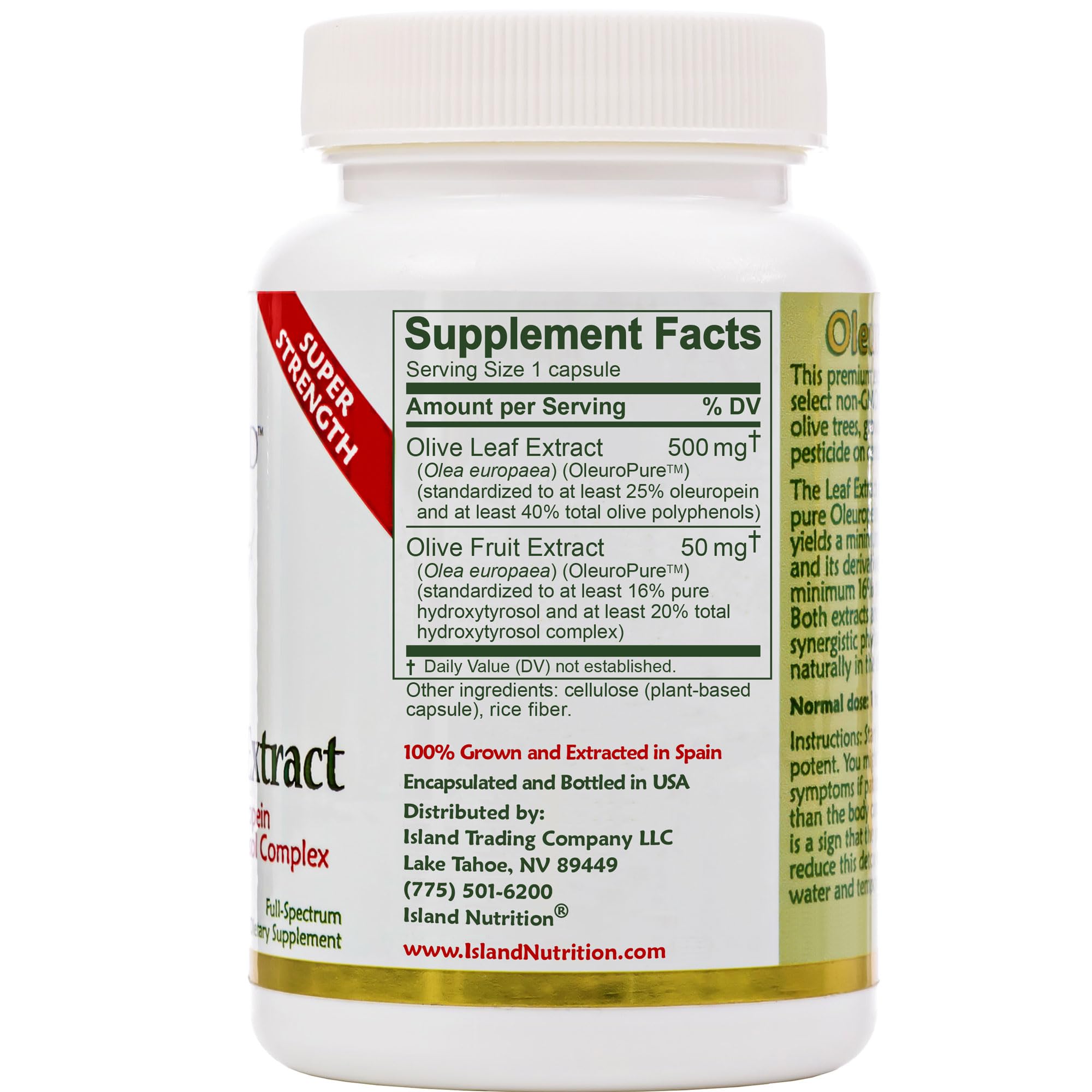 Island Nutrition Olive Leaf Extract capsules in hand, convenient daily supplement option