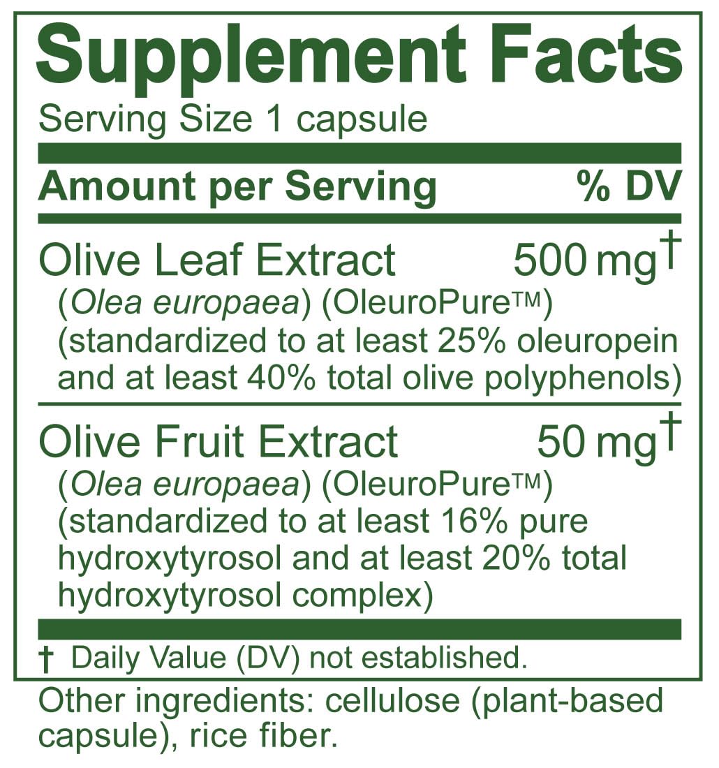 Graphic of Island Nutrition olive leaf extract showing 40% olive polyphenols