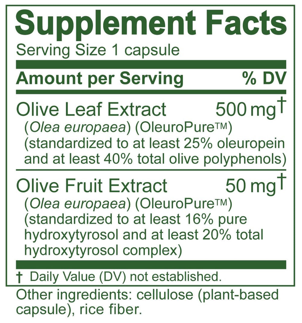 Graphic of Island Nutrition olive leaf extract showing 40% olive polyphenols