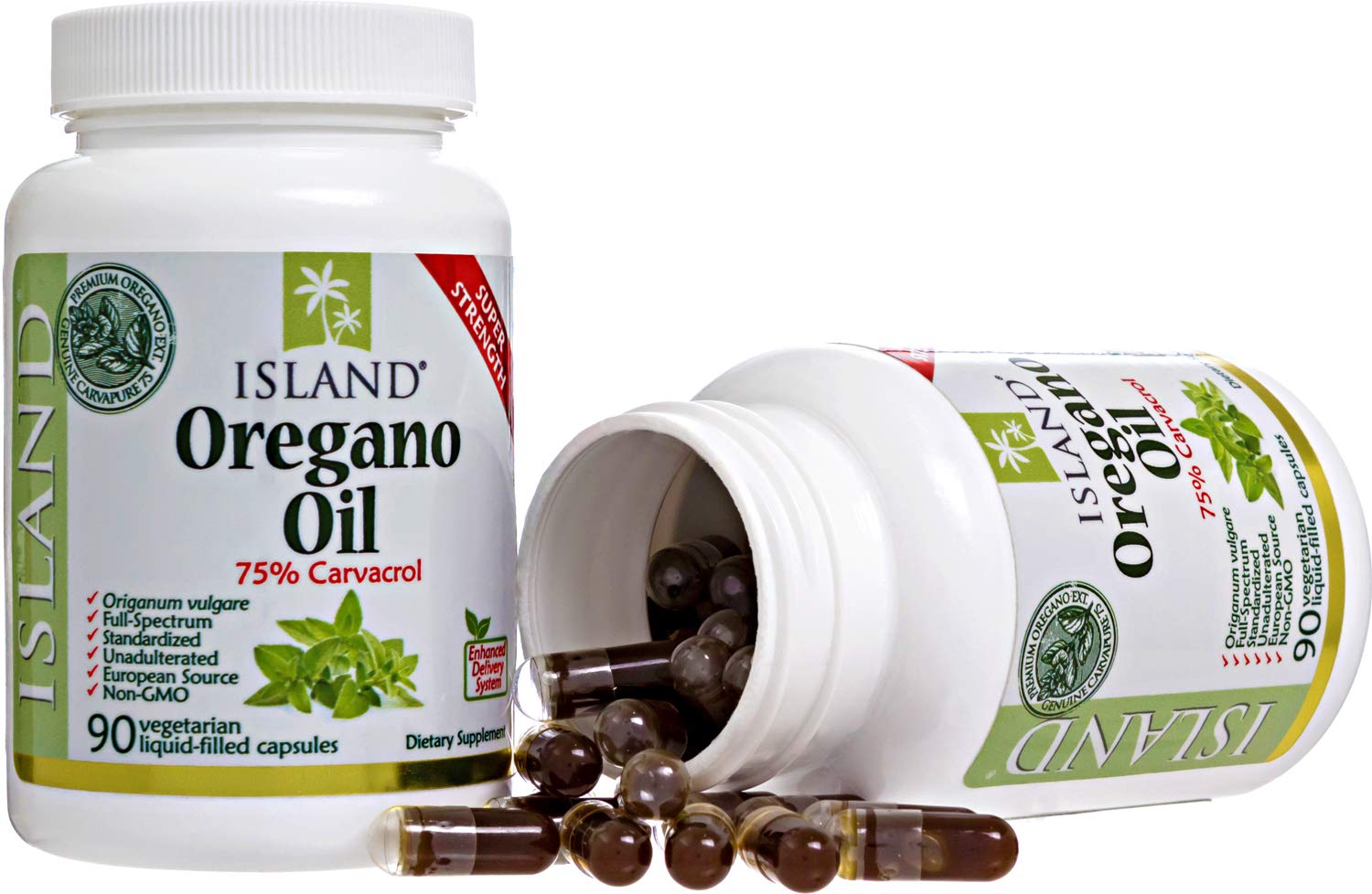 Spain-origin oregano oil source emblem on packaging.