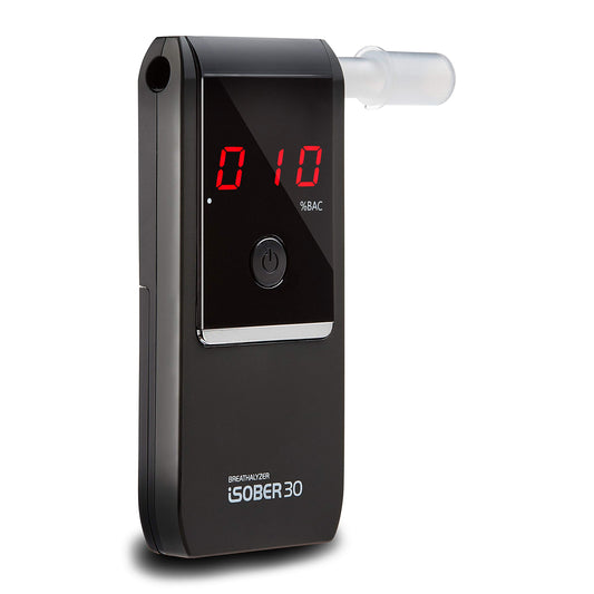 iSOBER30 front view: portable professional breathalyzer for quick on-the-go checks.