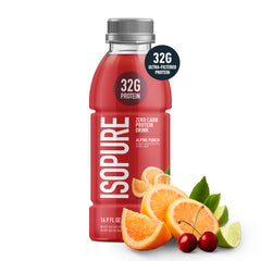 Isopure Alpine Punch bottle top open, quick on-the-go protein boost.