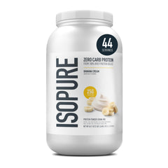 Isopure Banana Cream whey isolate bottle for zero carb, high protein shakes