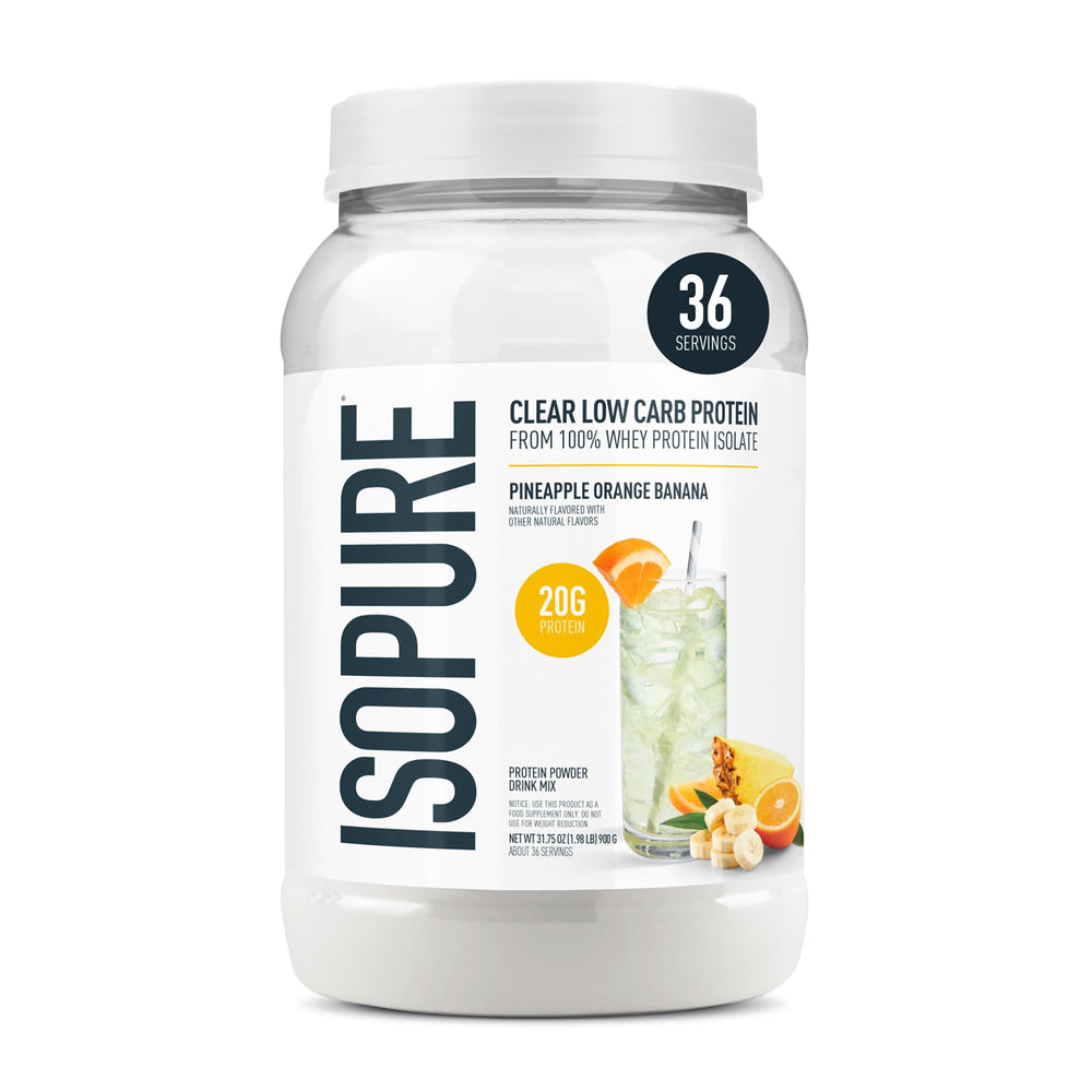 Isopure Clear Whey bottle pours a refreshing post-workout protein drink.
