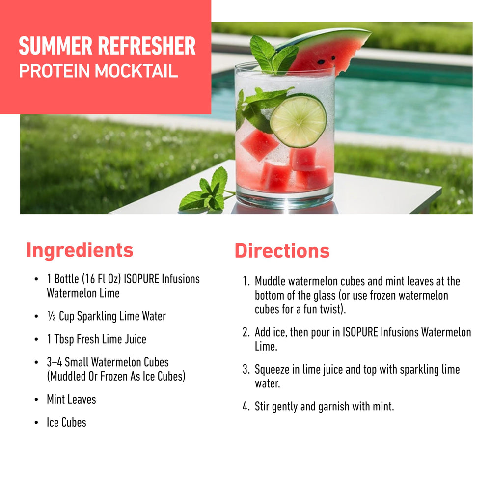 Nutrition panel notes 20g protein per serving on Isopure Clear Whey Isolate