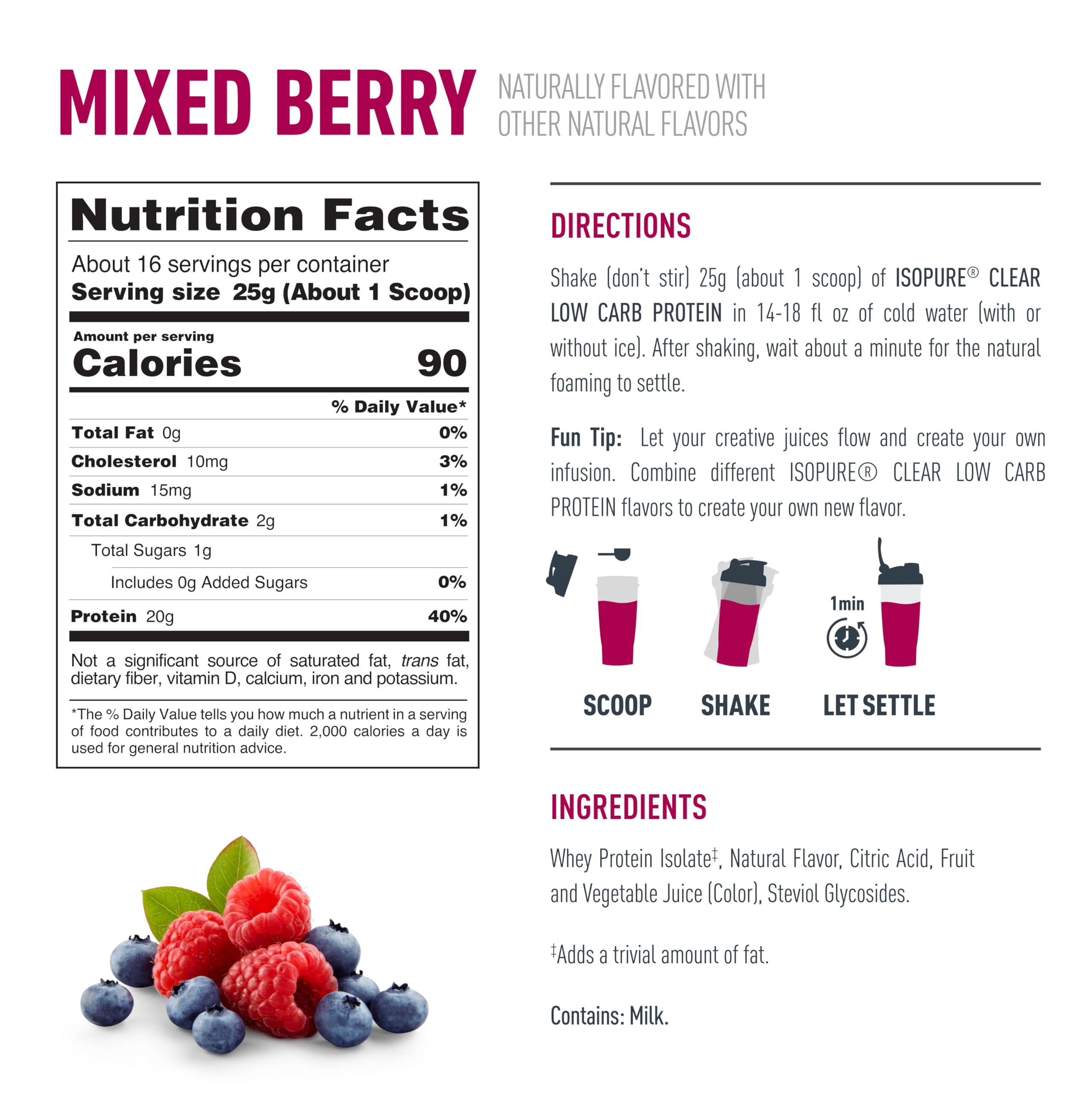 Isopure Clear Whey Isolate empty glass prepared with a refreshing berry drink.