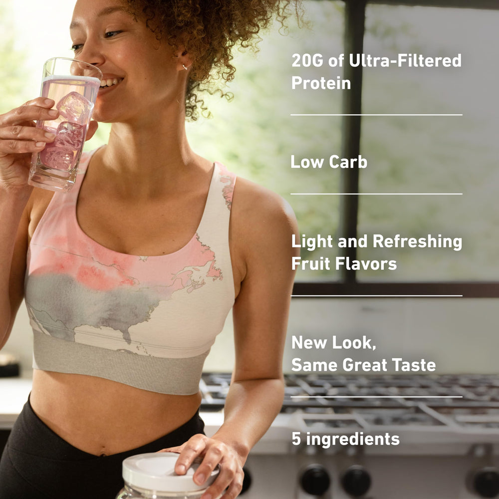 Isopure Clear Whey Isolate gluten-free label on the tub.