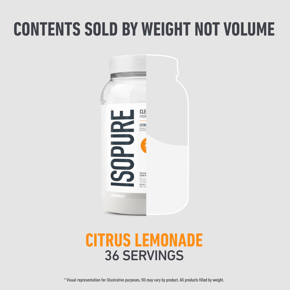 Isopure Clear Whey Isolate Lemonade close-up, vibrant flavor and protein in one glass.