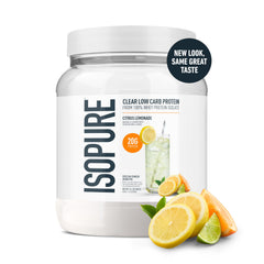 Isopure Clear Whey Isolate lemon glass – refreshing citrus flavor after workouts.