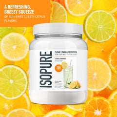 Isopure Clear Whey Isolate packaging – gluten-free formulation with simple ingredients.