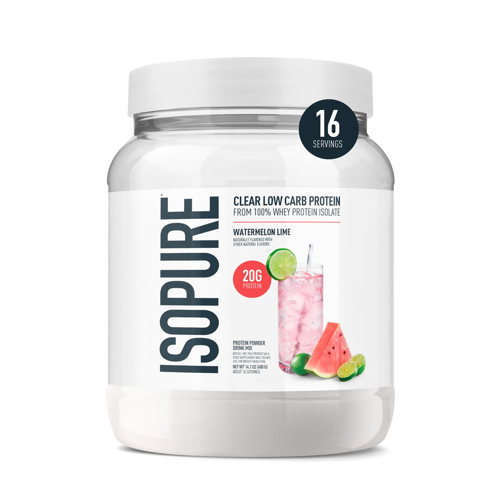 Isopure Clear Whey Isolate Watermelon Lime bottle for a refreshing protein boost