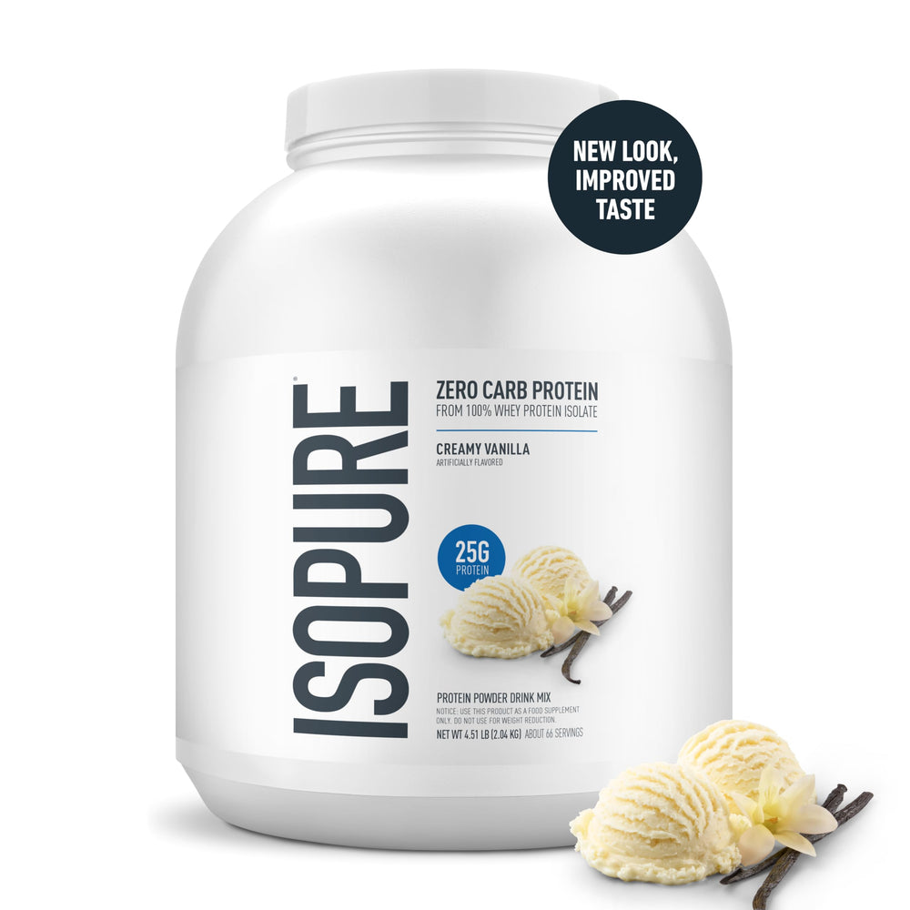 Isopure Creamy Vanilla scoop showing easy serving size.