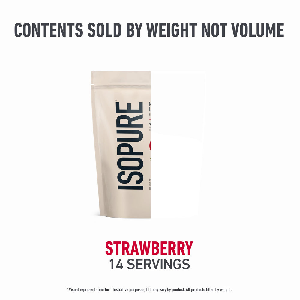 Isopure glass with foam highlights a creamy strawberry shake.