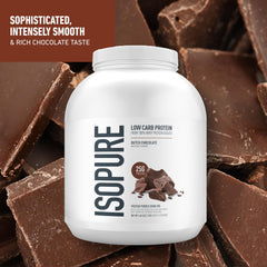 Isopure gluten-free whey protein powder poured in a glass for gluten-conscious nutrition.