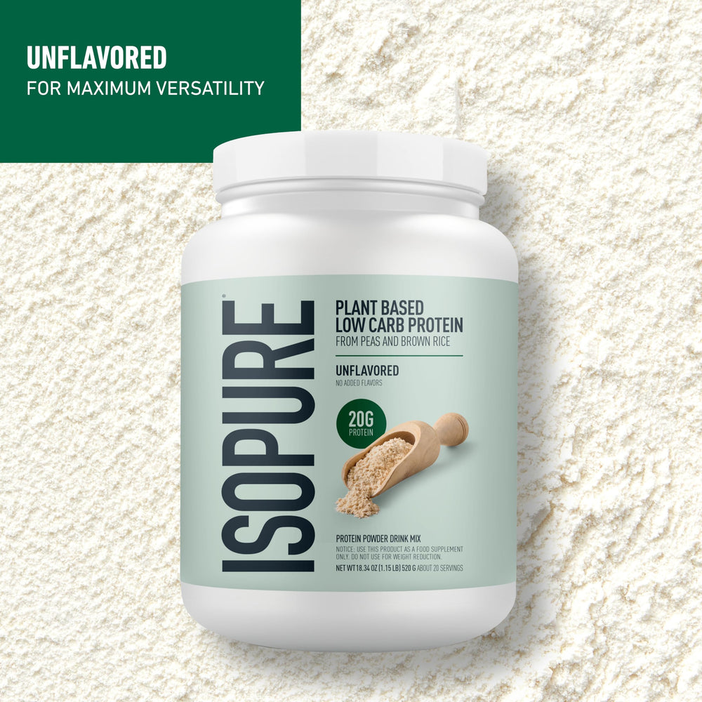 Isopure plant-based protein powder pouring into shaker for a quick boost