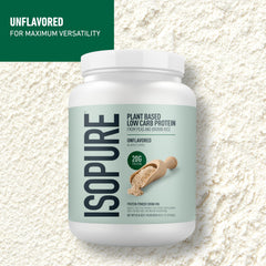 Isopure plant-based protein powder pouring into shaker for a quick boost