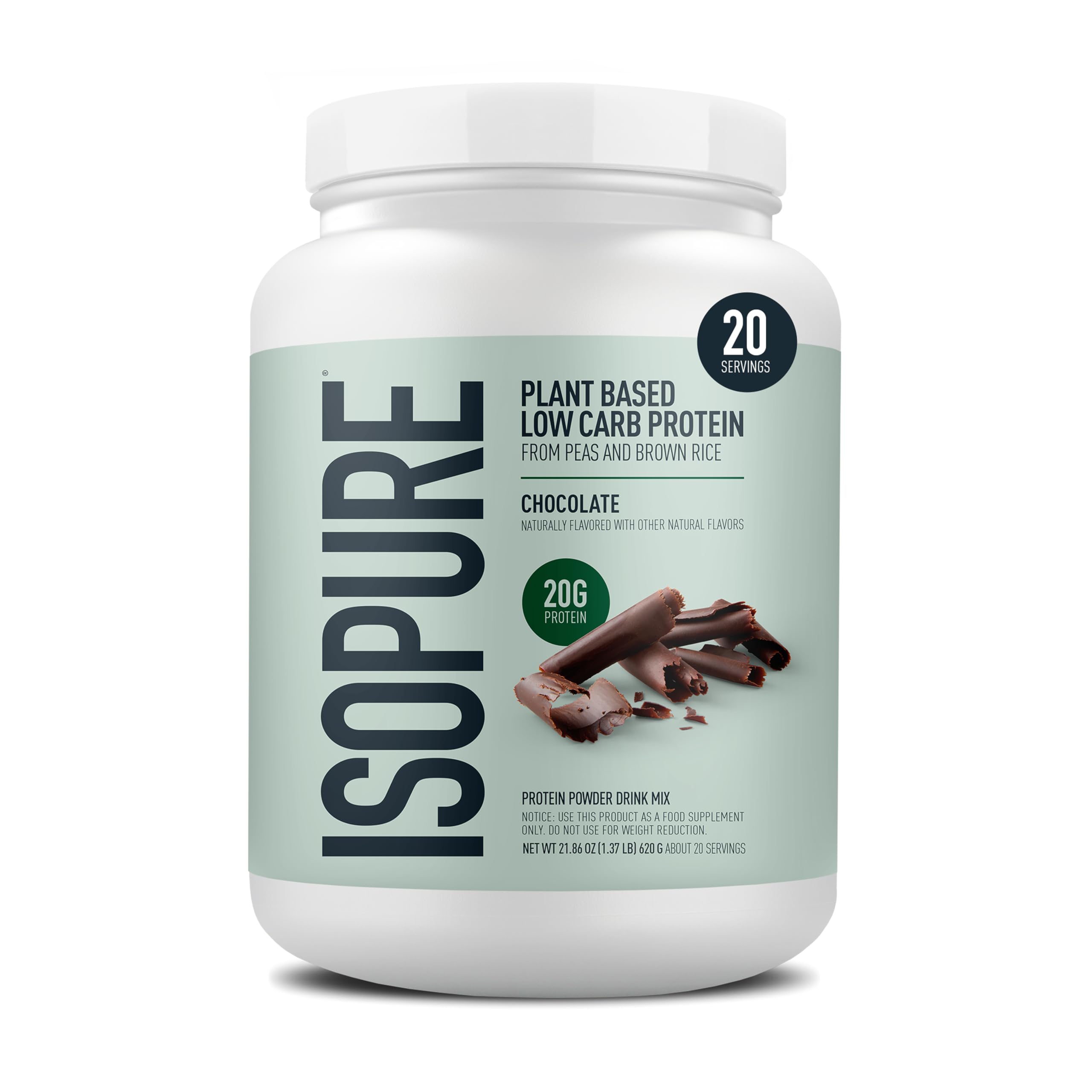 Isopure Plant-Based Protein Powder Chocolate container for protein-rich shakes