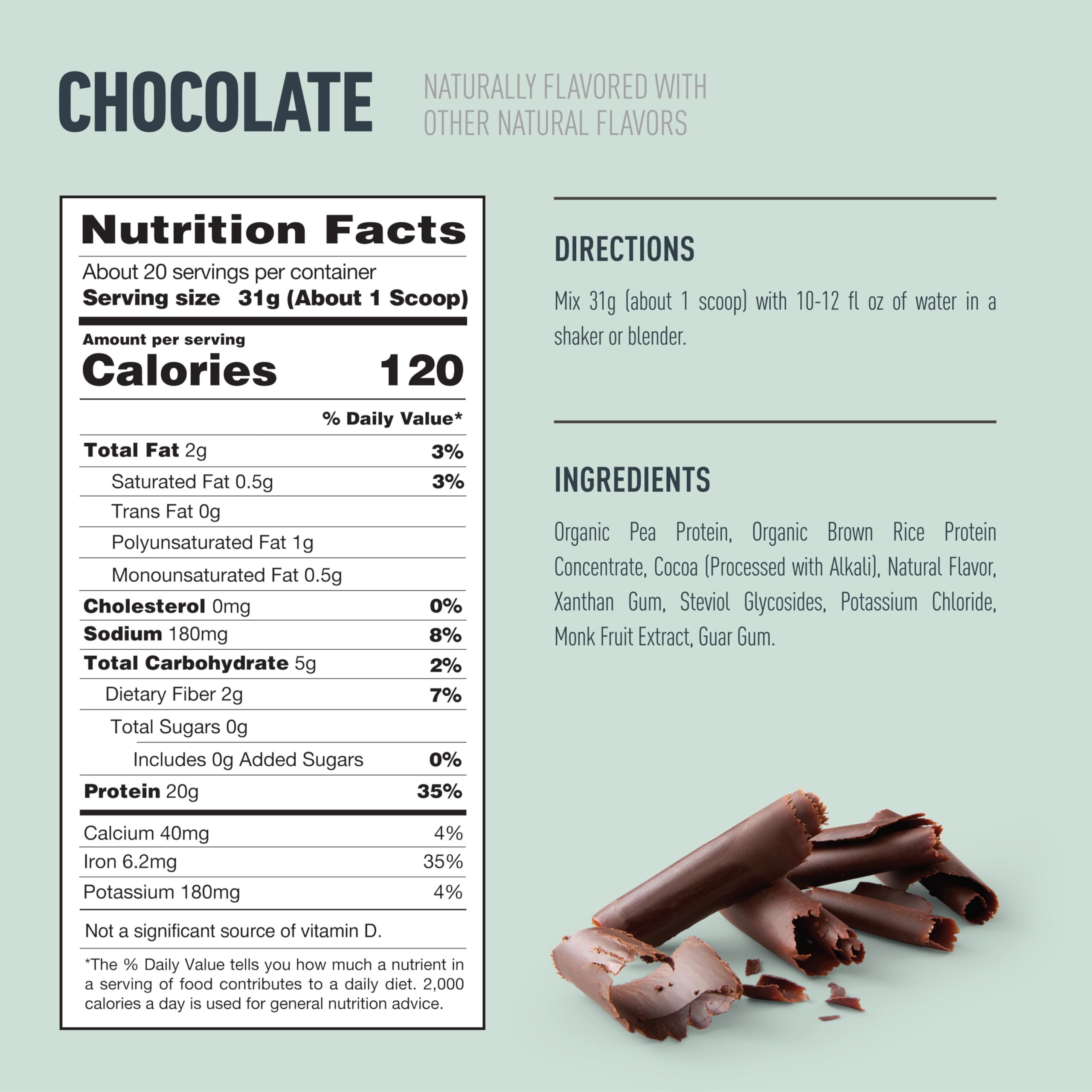 Isopure Plant-Based Protein Powder Chocolate nutrition label close-up