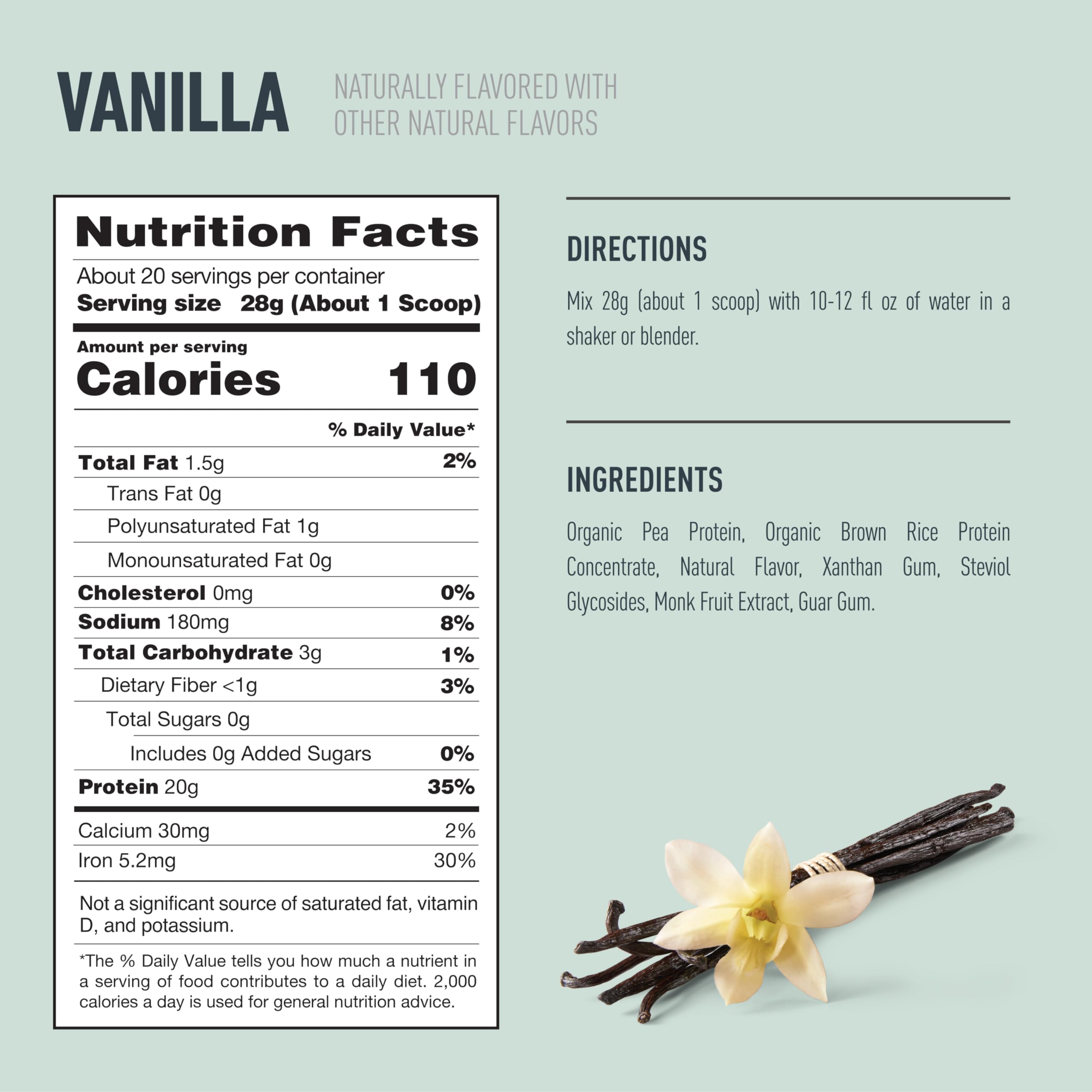 Isopure vanilla powder with bag and scoop showing clean ingredients