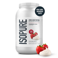Isopure nutrition panel showing 25 g protein and 0 g sugar per serving.