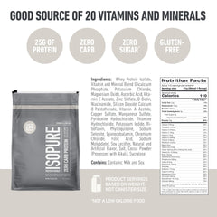 Isopure 7.5 lb tub label emphasizes 110 servings.