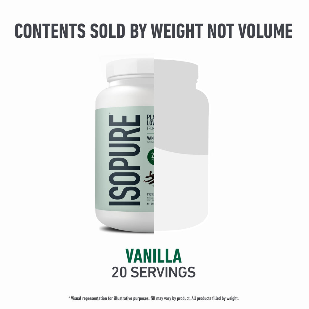 Isopure vanilla protein powder in a glass with bananas and oats