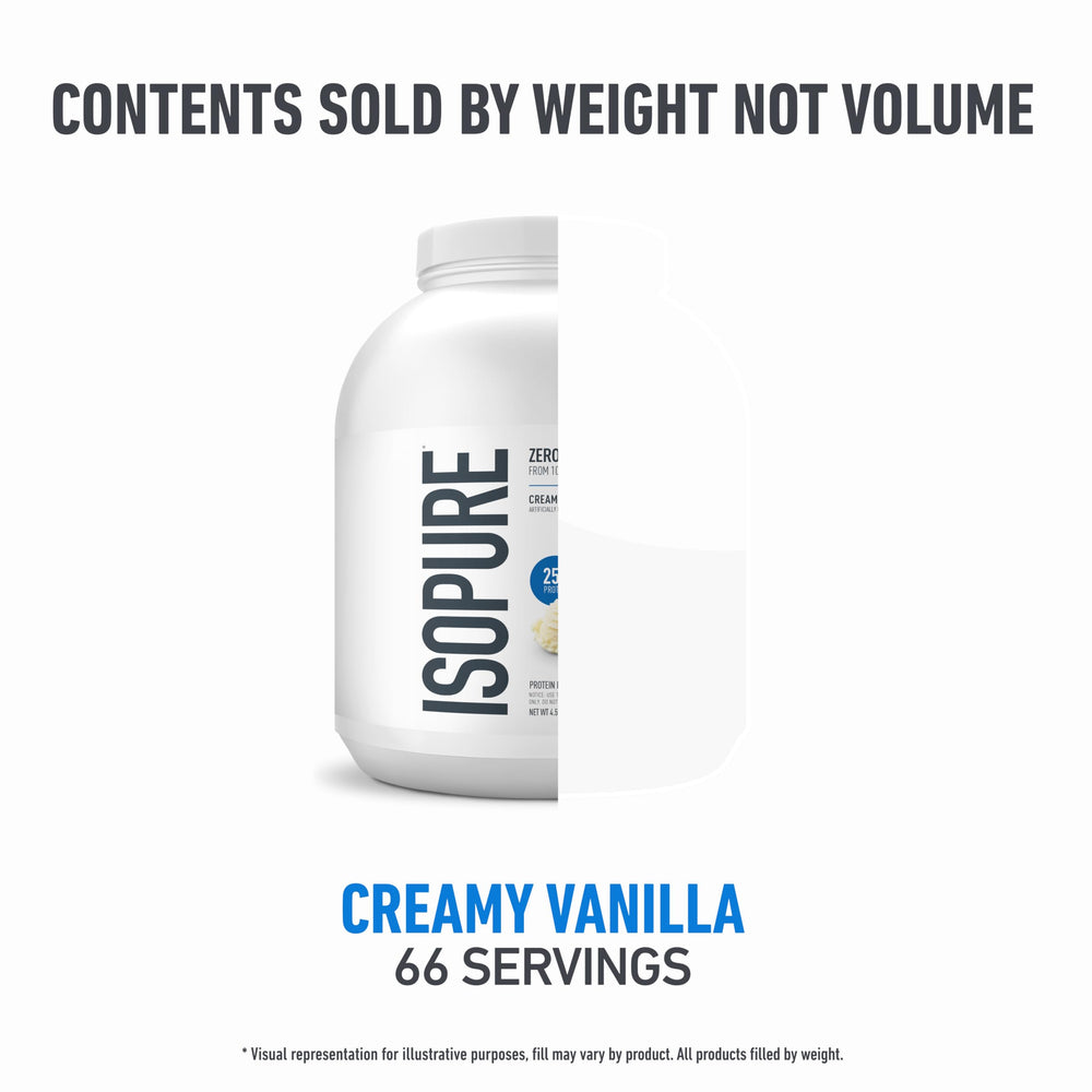 Isopure vanilla flavor powder swirled with ingredients for smoothies.