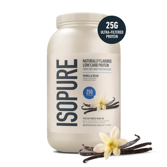 Isopure Vanilla Whey Isolate being poured for quick shakes.