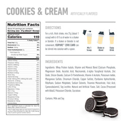 Isopure protein powder with vitamins and minerals supports daily nutrition.