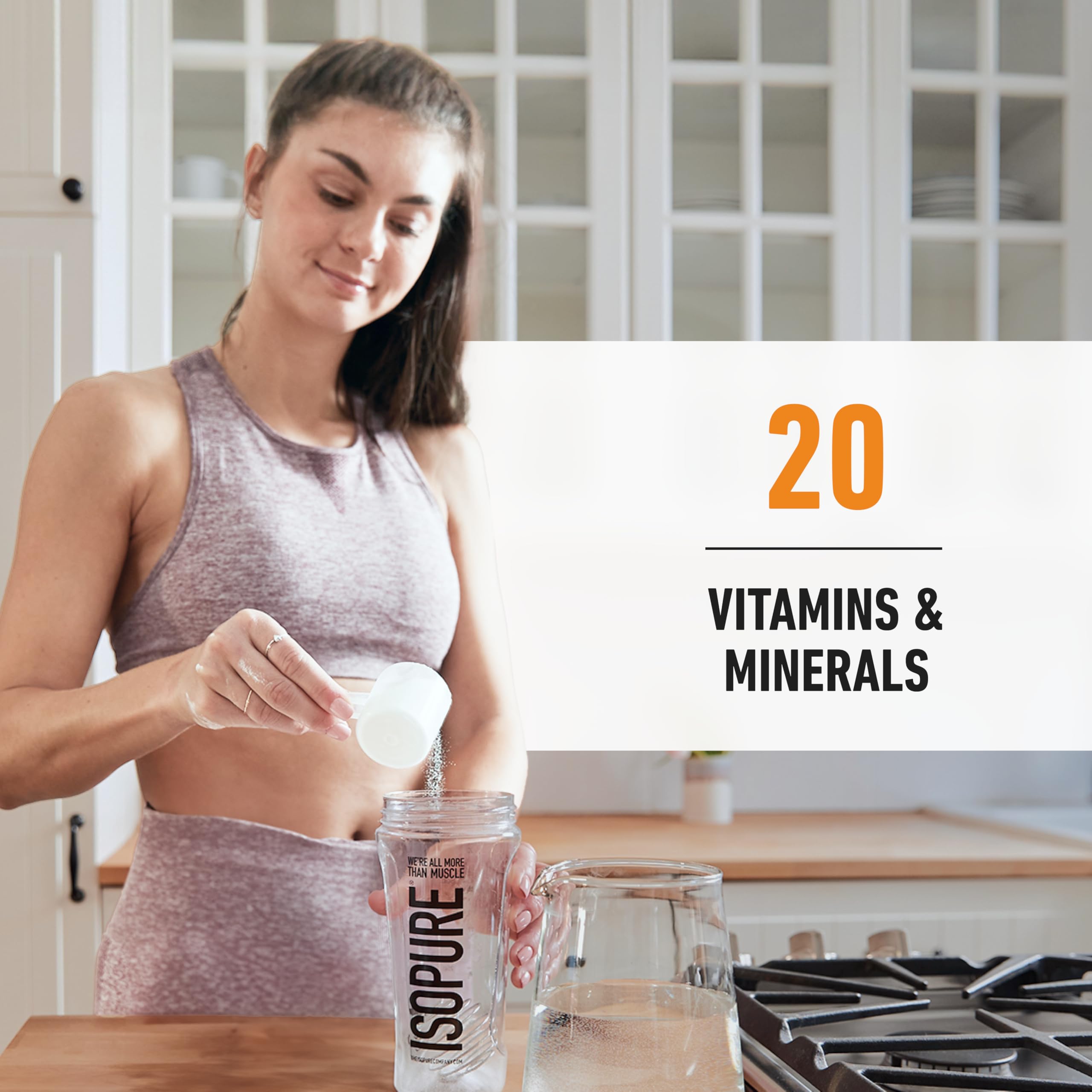 Isopure vitamin and mineral label highlighting electrolytes and nutrients.